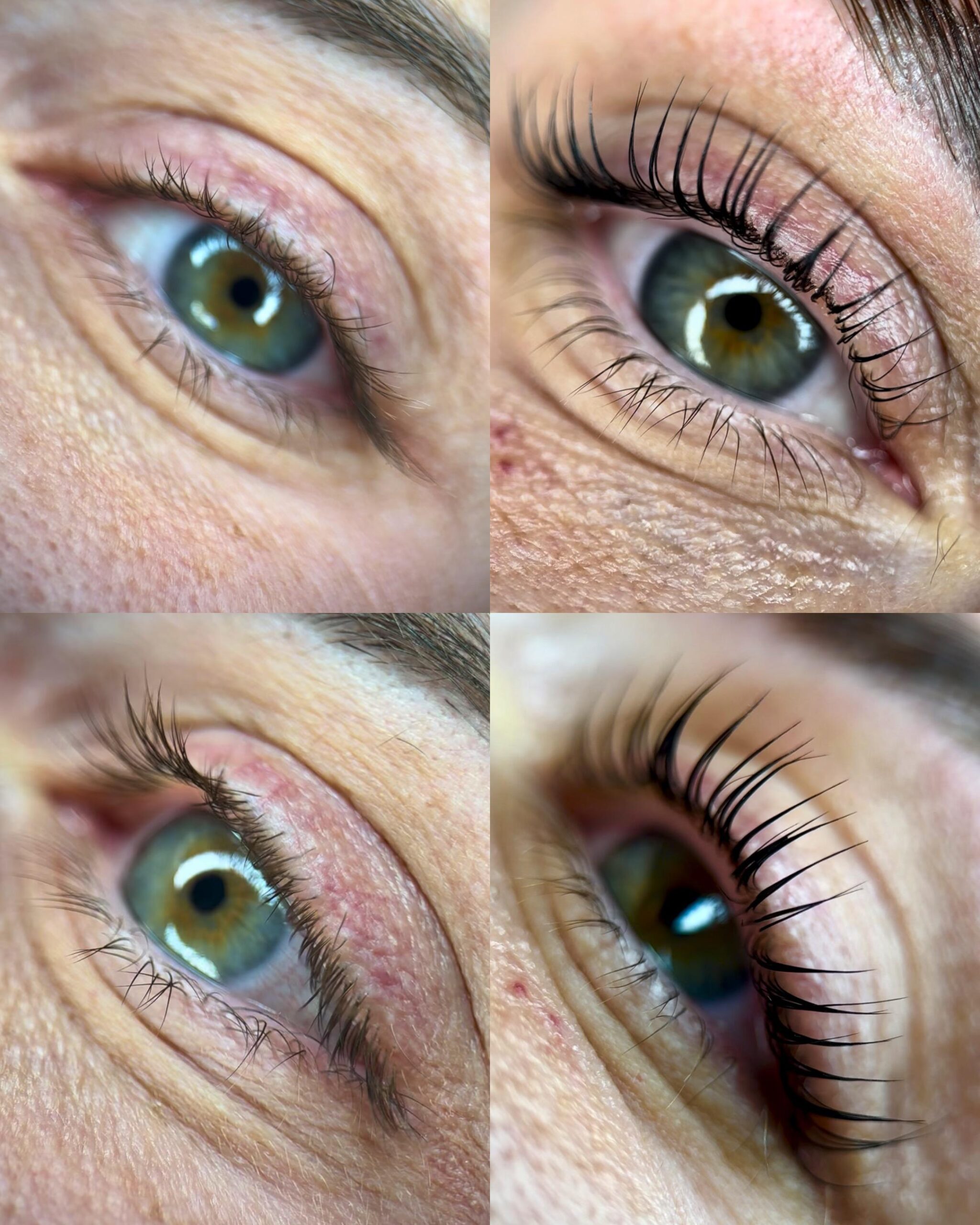 Prima e dopo trattamento Lash Filler: laminazione ciglia con effetto curvatura, nutrimento e ispessimento naturale.